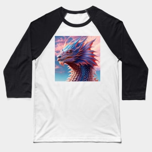 Intricate Asian Pink and Blue Dragon at Sunset Baseball T-Shirt